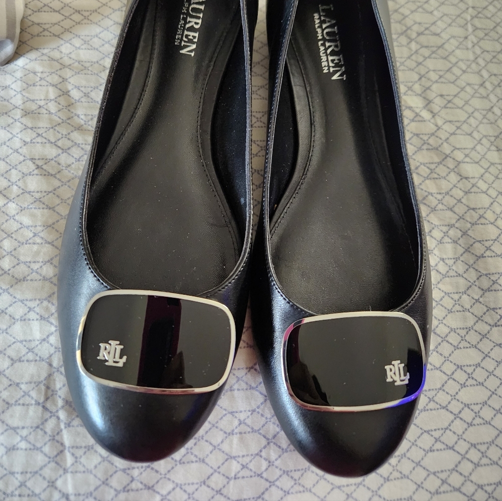 Lauren Ralph Lauren Black Ballet Flats with Logo Plaque
